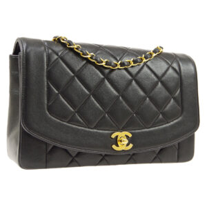 Chanel Diana Quilted Black Leather single chain