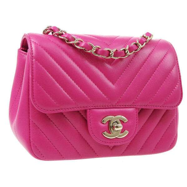 Chanel V Stitch Pink Leather single chain crossbody bag