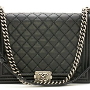 CHANEL Le Boy Chain Shoulder Bag Black Quilted Flap Leather Crossbody