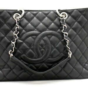 CHANEL Grand Shopping Tote Chain Shoulder Bag Black Caviar Leather